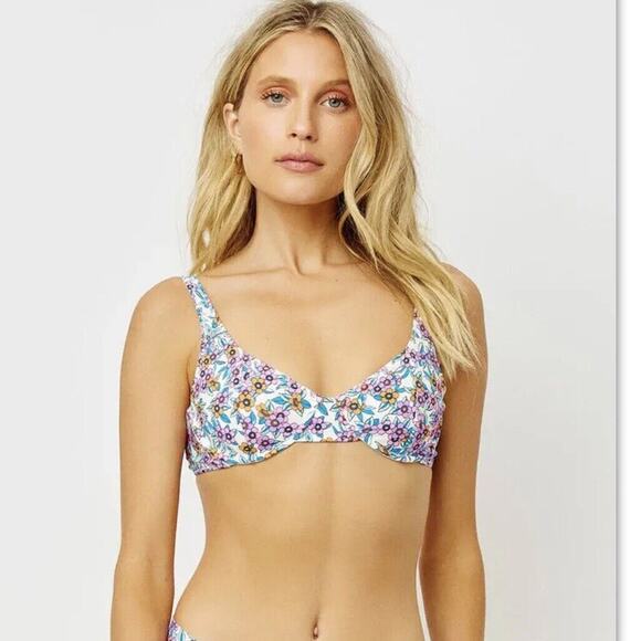 Frankies Bikinis NWT Women Anna Underwire Floral Bikini Top White Orange Size XS - Picture 1 of 7